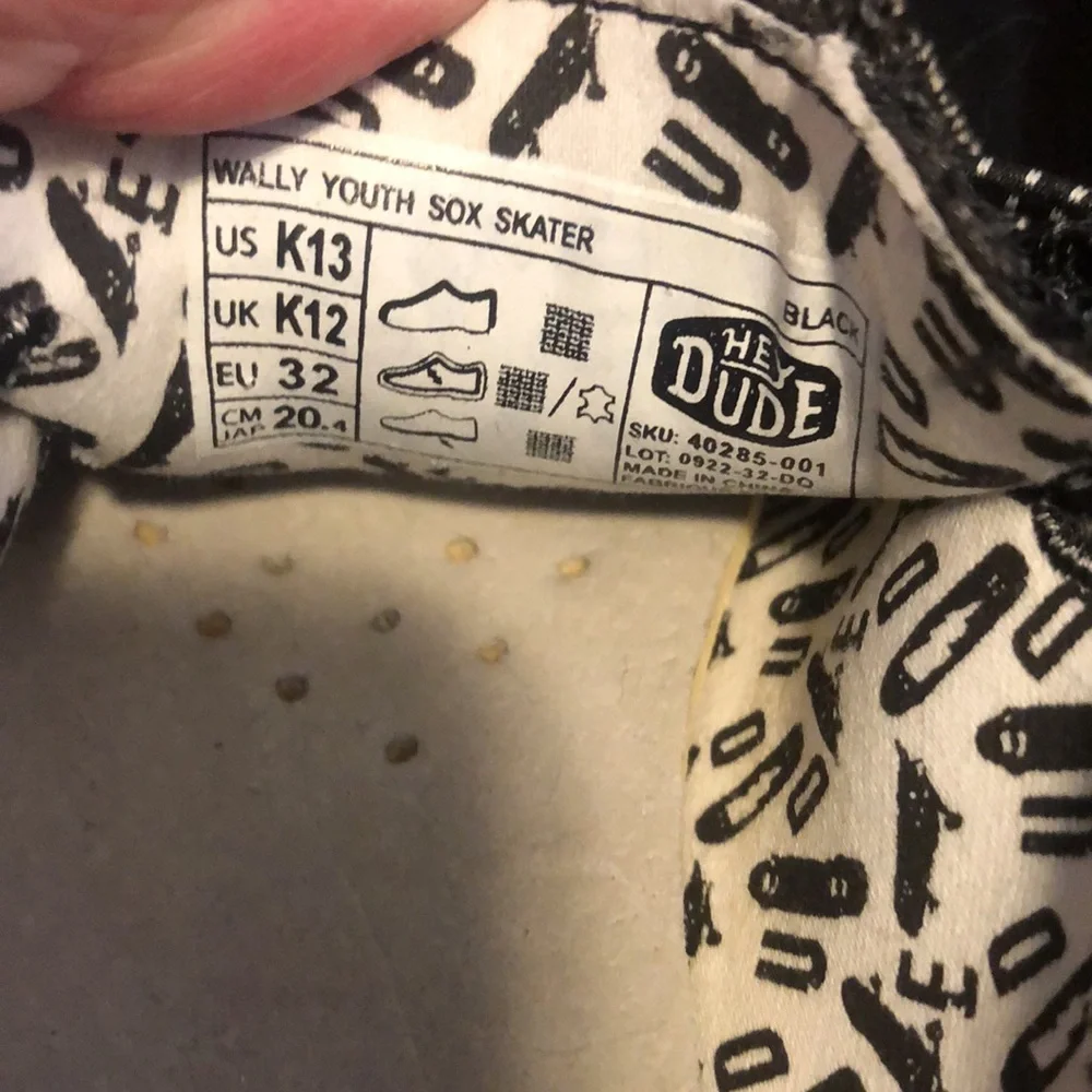 NWT Hey Dude Kids' Wally Sox Skater Black Slip-On Shoes